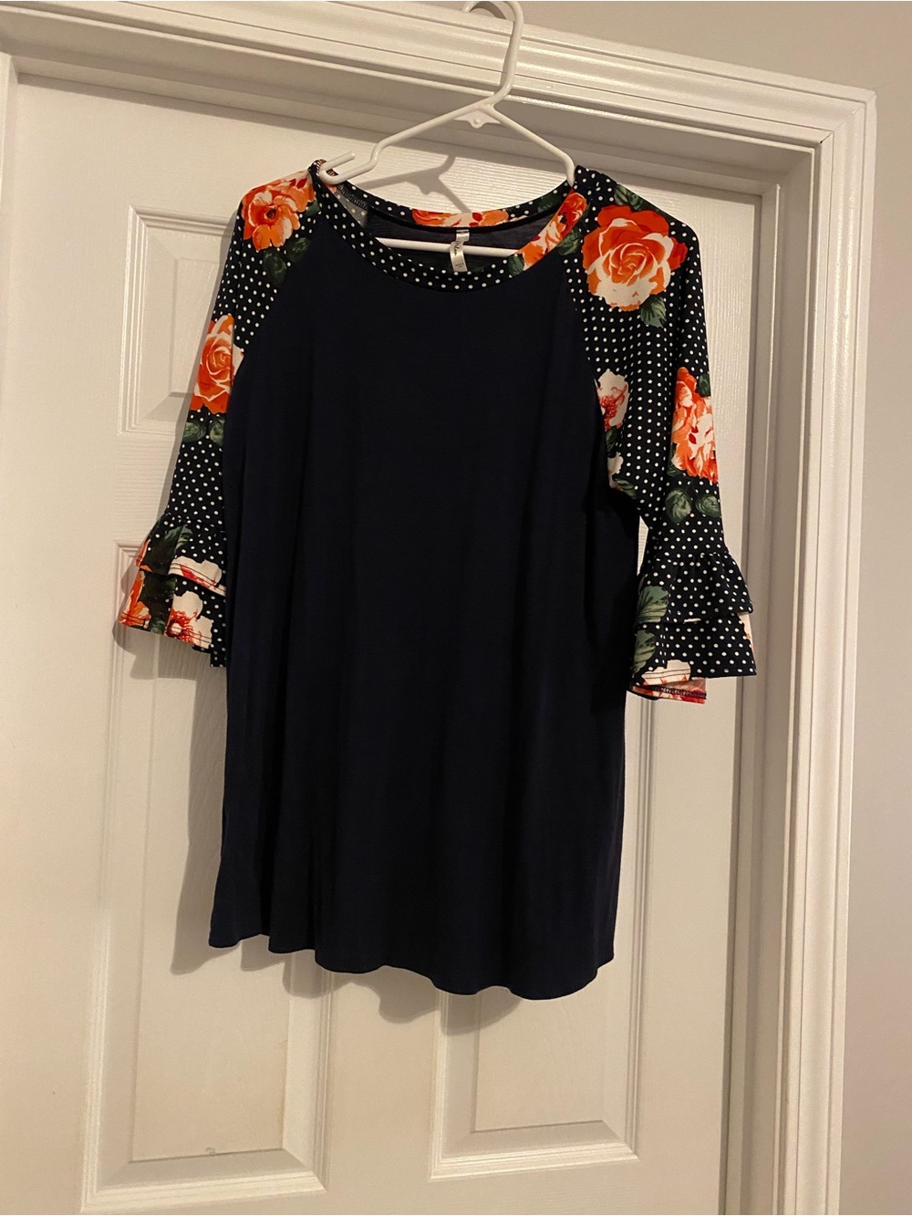 Navy Floral Raglan Sleeve Women's Blouse
